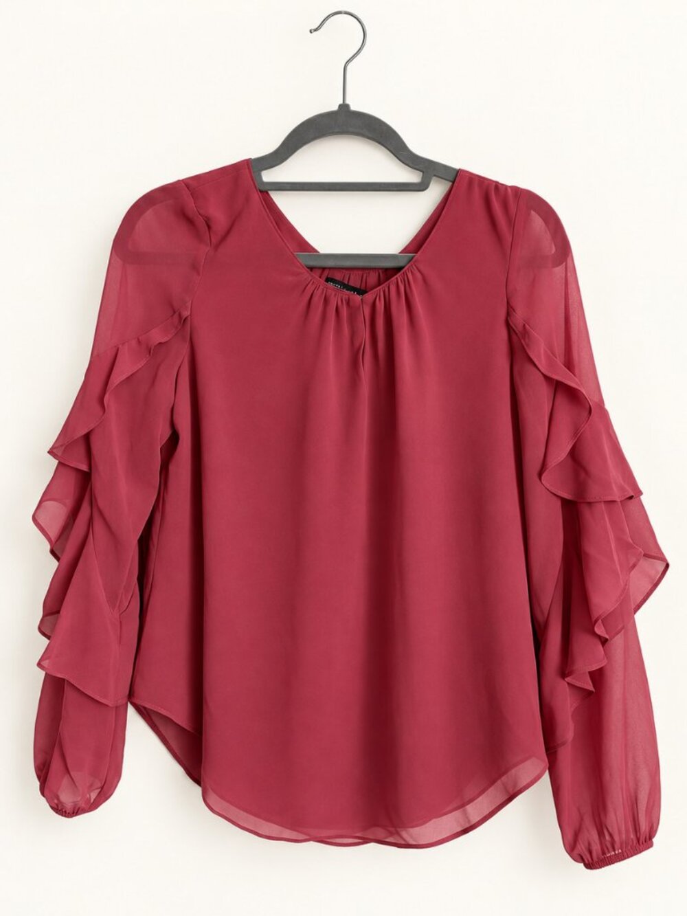 White House Black Market Berry Tiered Ruffle Sleeve Blouse 10